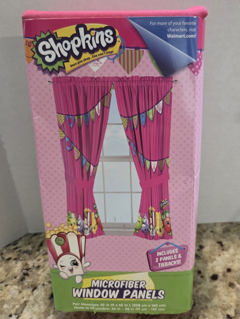 Shopkins Window 2 Panels Microfiber Curtains Pennant Flag 82x63 Pink Set Bedroom